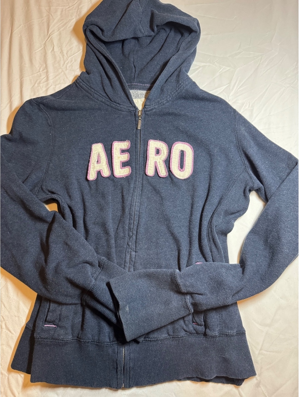 Vintage Y2K Aéropostale Navy Blue Zip-Up Hoodie – Size XL [COPY]